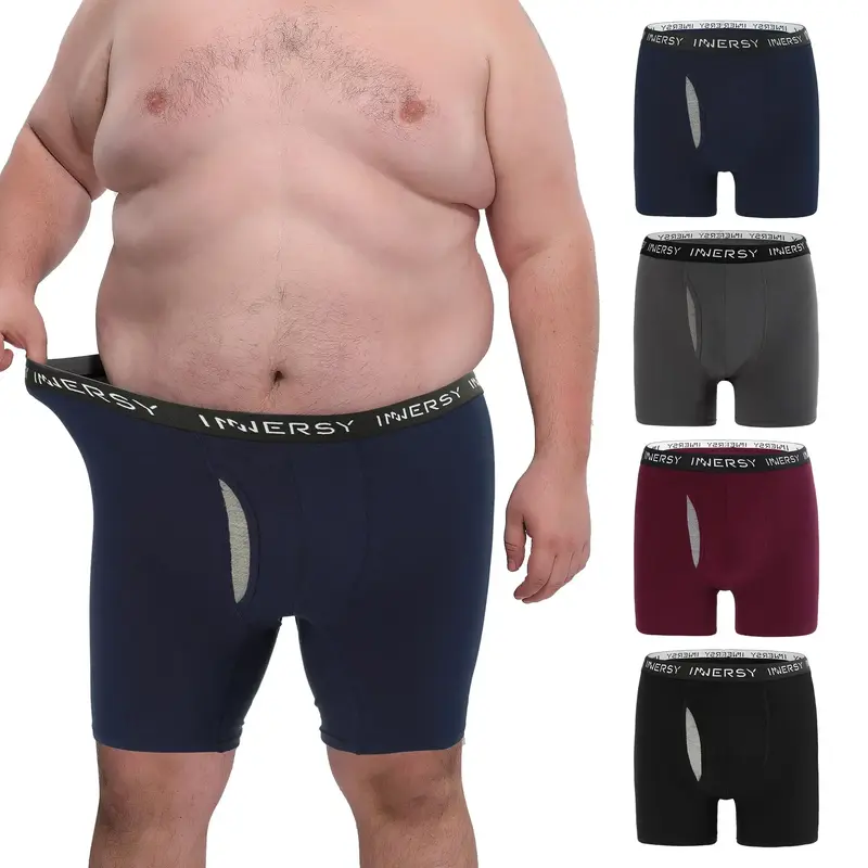 INNERSY Men's Cotton Plus Size XL-5XL Boxer Briefs 4 Pack casual breathable menswear underwear