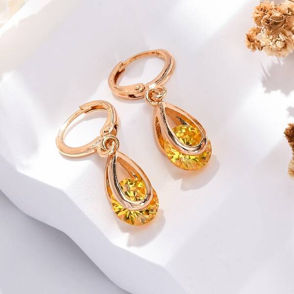 Brass Micro Pave Cubic Zirconia Leverback Earrings
