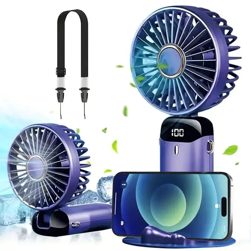 Portable Mini Handheld Fan with LED Display, USB Rechargeable 5 Speeds Fan, Personal Cooling Device for Office, Bedroom, Outd...