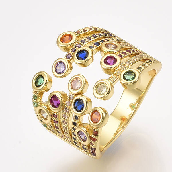 Brass Micro Pave Cubic Zirconia Cuff Rings