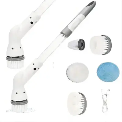 Wireless Electric Cleaning Brush, 1 Set USB Charging Handheld Automatic Rotating Cleaning Brush with Long Handle, Cleaning To...