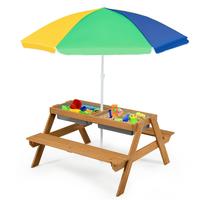 Costzon Kids Picnic Table w/Height Adjustable Umbrella,Indoor & Outdoor, Sand & Water Table for Garden, Backyard, Patio, Fath...