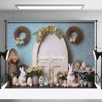 Rabbit Wall Egg Door Plant Easter Photo Backdrop - Aperturee
