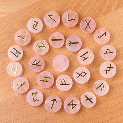 Tumbled Natural Rose Quartz with Carved Rune Words