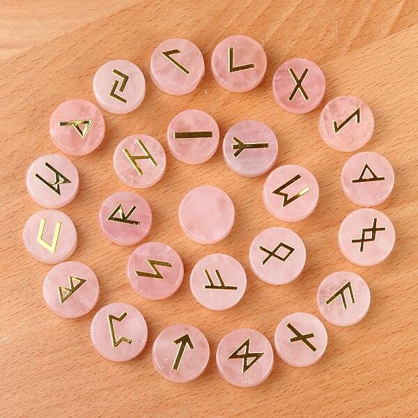 Tumbled Natural Rose Quartz with Carved Rune Words