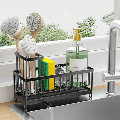 Sponge Holder for Kitchen Sink, Sink Caddy with High Brush Holder,  Stainless Steel Dish Sponge Organizer with Divider, Dish ...