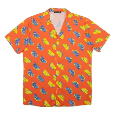 Mens Hawaiian Shirt Orange Crazy Pattern L