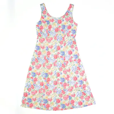 Tie-Waist Pink 90s Floral Midi Sleeveless A-Line Dress Womens UK 10