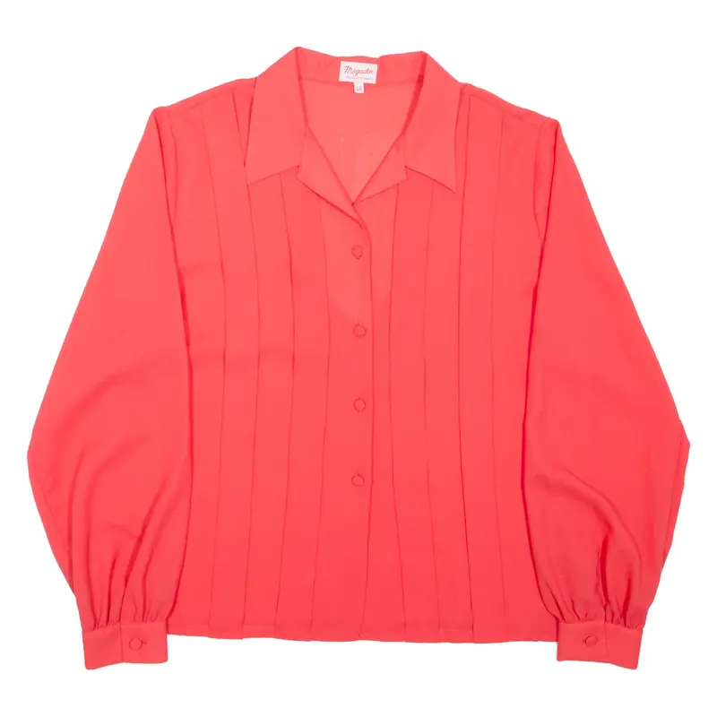 MOGODOR Pleated Plain Shirt Pink Long Sleeve Womens M