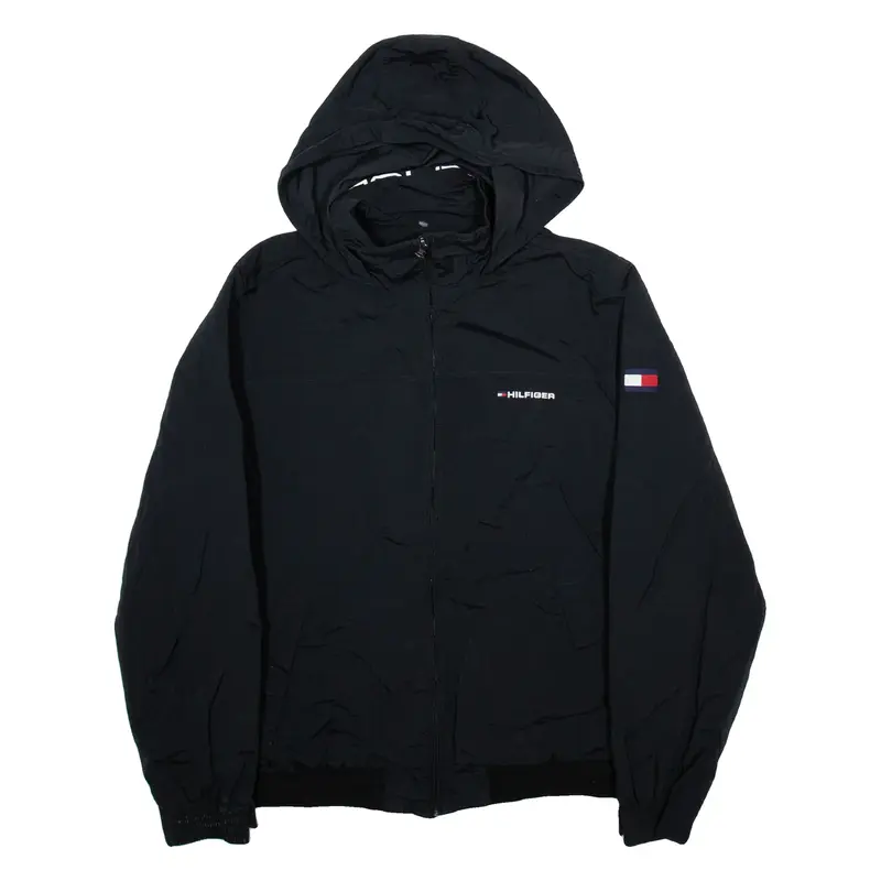 TOMMY HILFIGER Mens Raincoat Black Nylon Hooded M