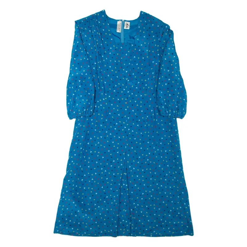 Womens Day Dress Blue Spotted Long Sleeve Knee Length M