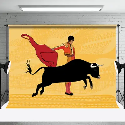 Yellow Red Bullfighting Show San Fermin Backdrop - Aperturee