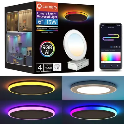 Lumary Smart RGBAI Recessed Light with Gradient Auxiliary Night Light, 6 inch / 4 pcs