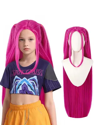K-Pop Girl's Cool Short Sleeve Crop Top Skirt Set + Mira Role Play Wig, Halloween Costume for Girls, All Seasons Wear