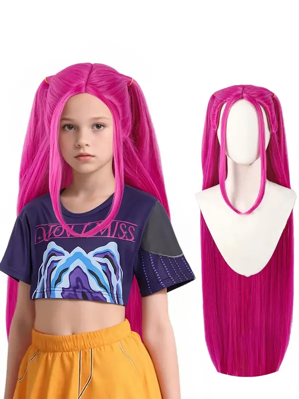 K-Pop Girl's Cool Short Sleeve Crop Top Skirt Set + Mira Role Play Wig, Halloween Costume for Girls, All Seasons Wear