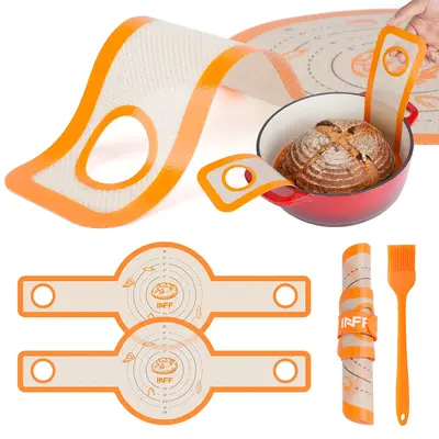 Silicone Bread Sling for Dutch Oven - 2 Pack Baking Mats with Silicone Brush and Storage Band, Non-Stick, Heat-Resistant & Ea...
