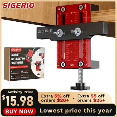 Sigerio Cabinet Door Installation Positioner, Aluminum Alloy Adjustable Cabinet Hardware Jig