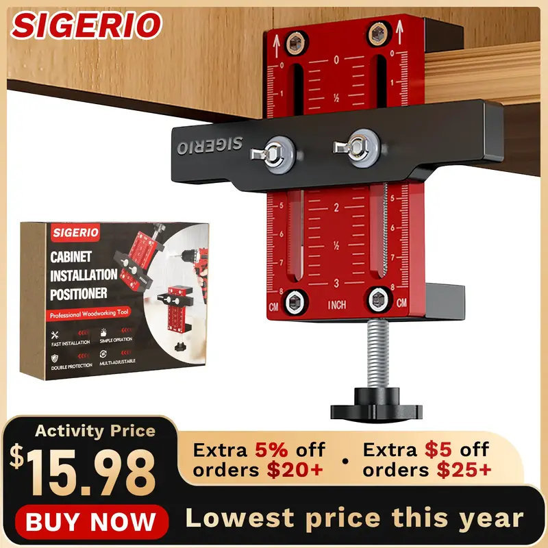 Sigerio Cabinet Door Installation Positioner, Aluminum Alloy Adjustable Cabinet Hardware Jig