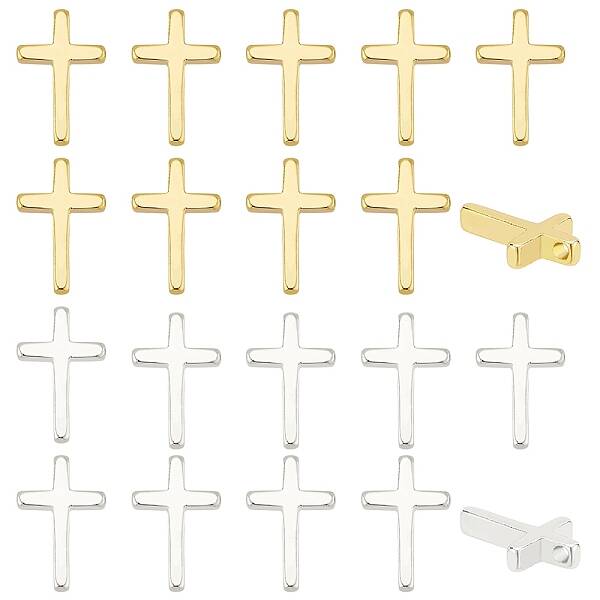 20Pcs 2 Colors Brass Tiny Cross Charms