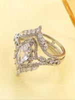 Luxury Marquise Synthetic Zirconia Court Pattern Engagement Ring Set, Fashion Marquise Cut Ring for Party, Daily Clothing Dec...