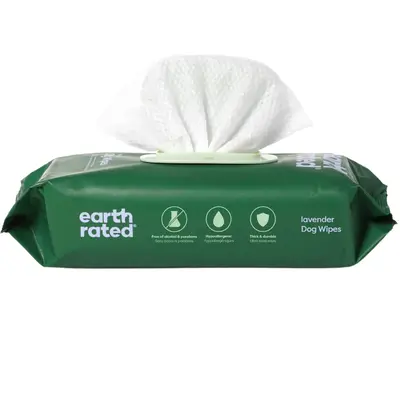 Earth Rated Hypoallergenic Dog Wipes Lavender Scent 100 Count for Paws Body and Butt Cleaning and Odor Control Gentle Ingredi...