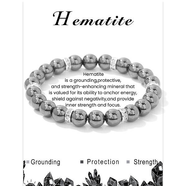 Synthetic Hematite Round Beaded Stretch Bracelets for Women Men