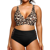 Yonique Women's Two Piece Plus Size Bikini Set, V Neck Top & Full Coverage High Waisted Bikini Bottom, Tummy Control Swimwear...