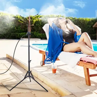 HIRALIY Adjustable Outdoor Misting System with 26FT Hose, Triangular Base Standing Misters for Outside Patio, Pool, BBQ, Gard...
