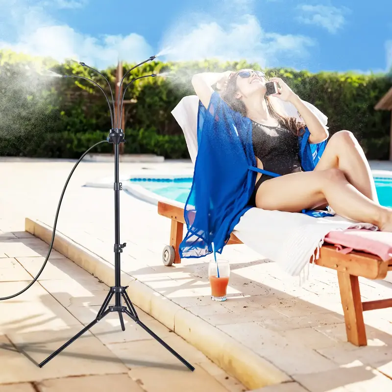 HIRALIY Adjustable Outdoor Misting System with 26FT Hose, Triangular Base Standing Misters for Outside Patio, Pool, BBQ, Gard...