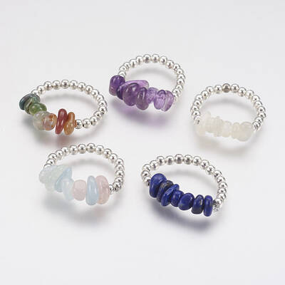 Natural Gemstone Chip Stretch Rings