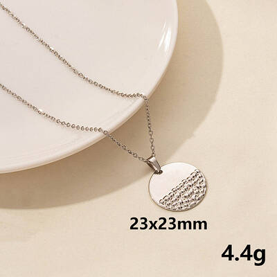 Stylish Stainless Steel Geometric Flat Round Pendant Necklace for Women
