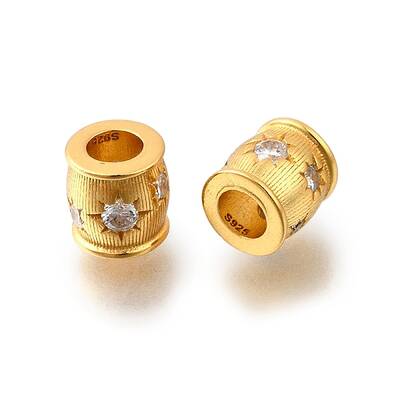 925 Sterling Silver Micro Pave Clear Cubic Zirconia Beads