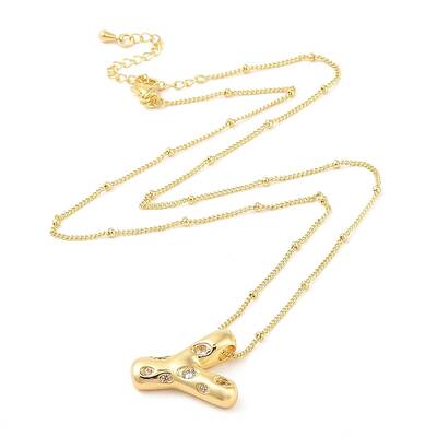Brass Micro Pave Clear Cubic Zirconia Pendant Necklaces