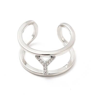 Clear Cubic Zirconia Initial Letter Open Cuff Ring