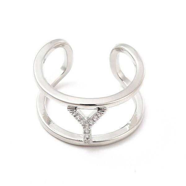 Clear Cubic Zirconia Initial Letter Open Cuff Ring