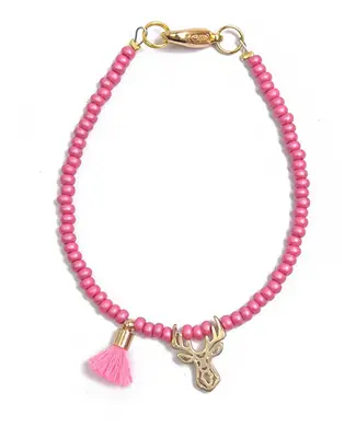 Deers Mini Bracciale Con Perline Fucsia E Corna Di Cervo