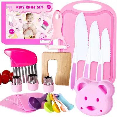 19 Pieces Spring Summer Gift Kitchen Tools Set Gift , Real Knife Set for Toddlers and Kids, Montessori Toys for Pretend Play,...