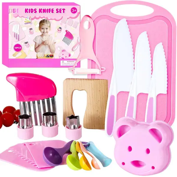 19 Pieces Spring Summer Gift Kitchen Tools Set Gift , Real Knife Set for Toddlers and Kids, Montessori Toys for Pretend Play,...