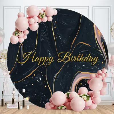 Aperturee Black And Gold Abstract Round Birthday Backdrop