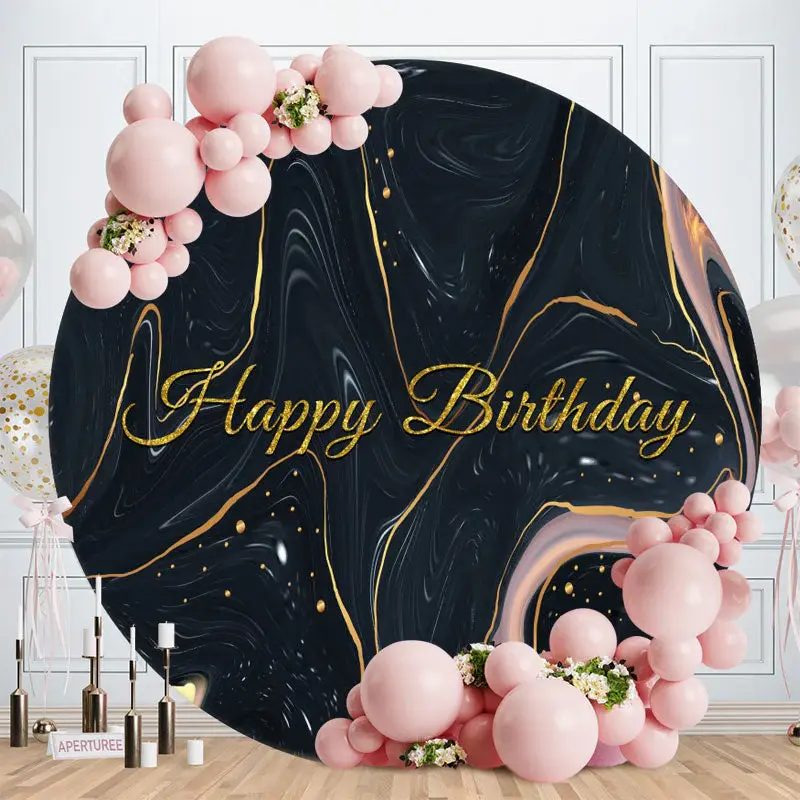 Aperturee Black And Gold Abstract Round Birthday Backdrop