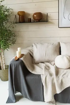 Linen waffle bed throw in Cream | Size: 53x81