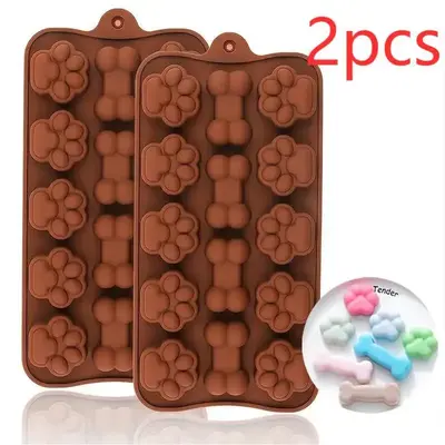 Dog Paw & Bone Design Chocolate Mold, 2 Counts Non-stick Silicone Baking Mold, DIY Baking Tool for Chocolate, Candy, Jelly, I...