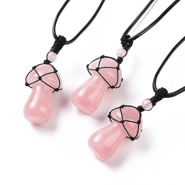 Natural Rose Quartz Mushroom Pendant Necklace