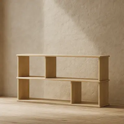 Horizontal bookshelf in white oak