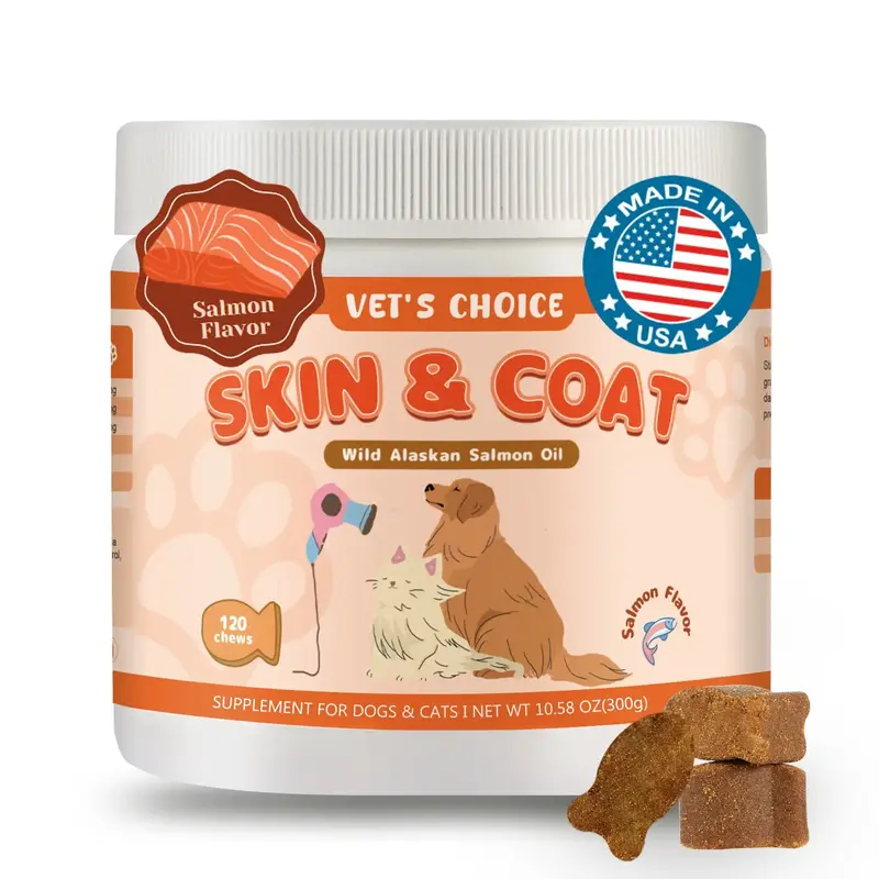 Vet’s Choice Skin & Coat Support for Dogs & Cats | 120 Soft Chews | Alaskan Salmon Oil with Omega-3 EPA+DHA | Itch Relief, ...