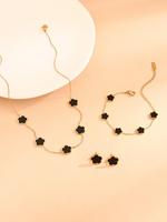 Women's Elegant Flower Design Jewelry Set, Summer Outfits 2024 Necklace, Bracelet, Studs Earrings for Party, Daily Clothing D...