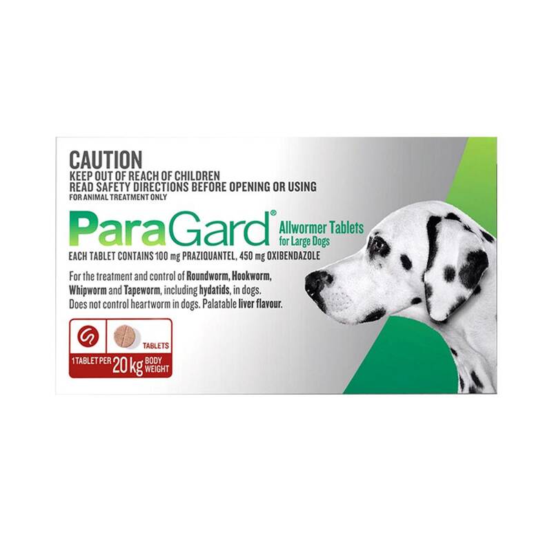 Paragard Allwormer For Large Dogs 44 Lbs (20 Kg) Red 100 Tablets
