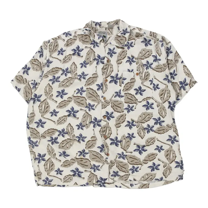 Sierra Palms Floral Hawaiian Shirt - XL Beige Viscose