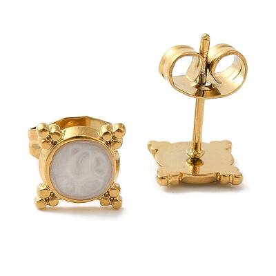 Ion Plating(IP) 304 Stainless Steel Square Stud Earrings