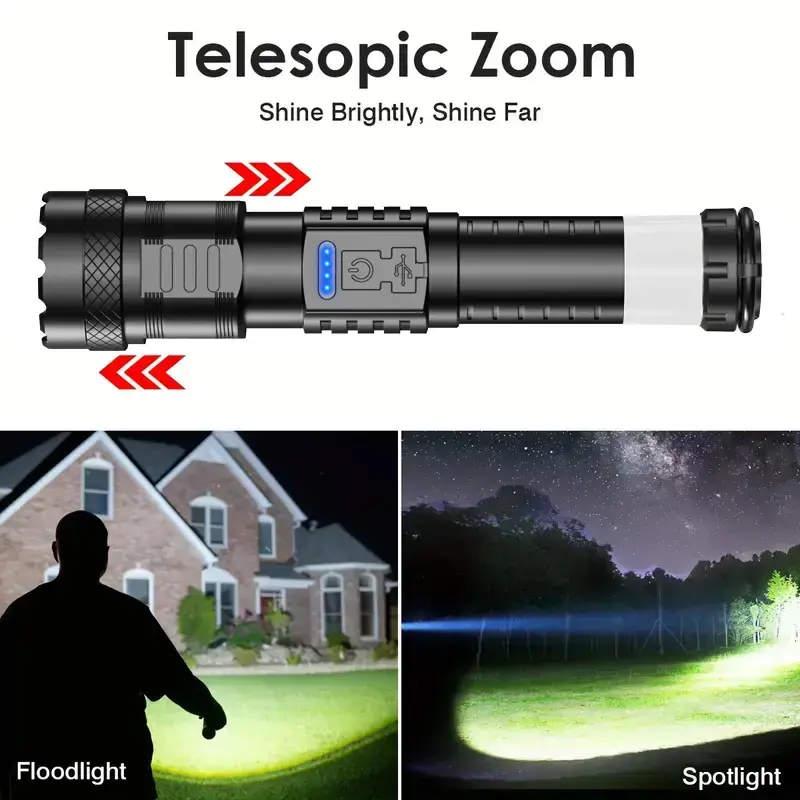 Dohelly Portable Strong Light Flashlight with 8 Light Modes, High Lumens,Strong magnetic attraction,Emergency Red and Blue Li...